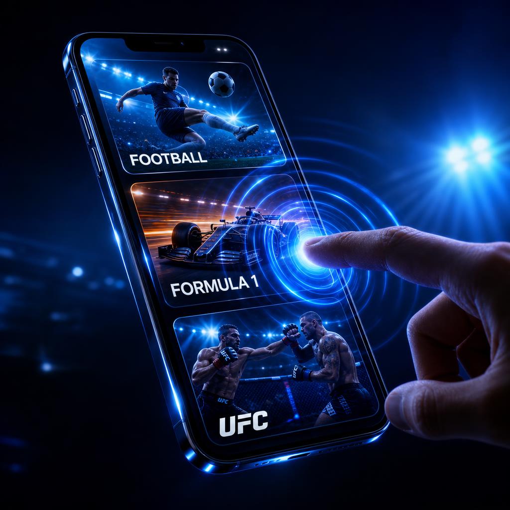 SUPERFAN mobile app showing focused sports feeds — Football, Formula 1, UFC